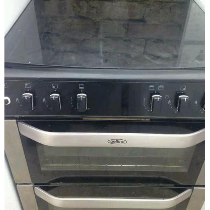 Belling double oven gas cooker black and grey 60cm
