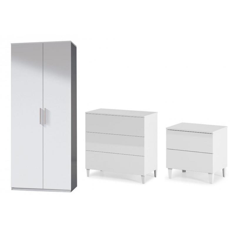 ARCTIC BEDROOM SET WHITE HIGH GLOSS 2 Door Wardrobe + 3 Drawer Chest + 2 Drawer Chest CAN DELIVER