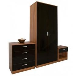 BRAND NEW- Extravagant High Gloss Wardrobe Set with Chest of drawer and bedside in TWO COLOURS!