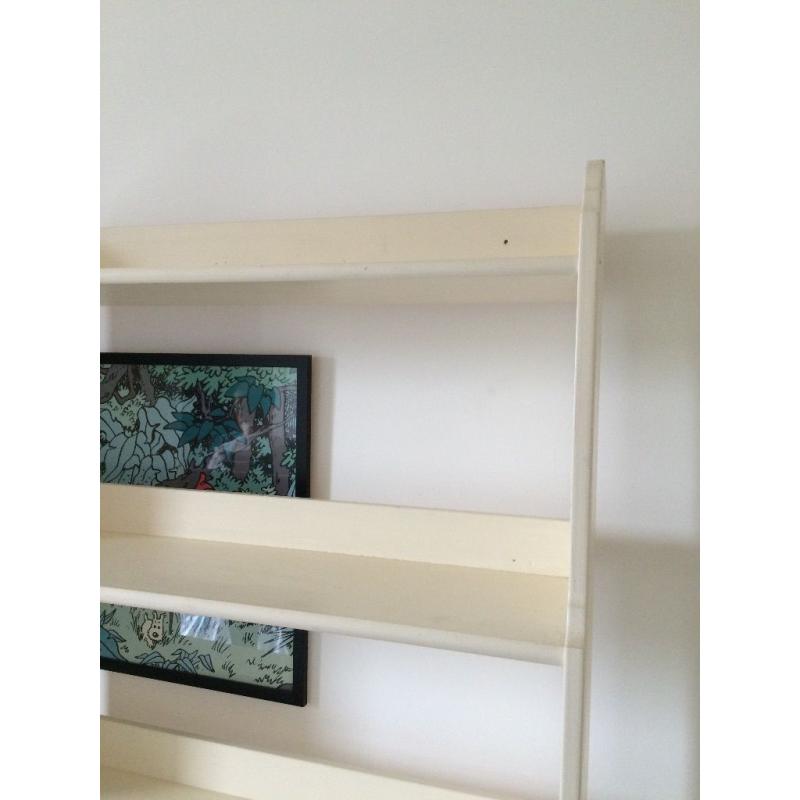 Tall wooden Ikea bookshelves. Painted in white eggshell.