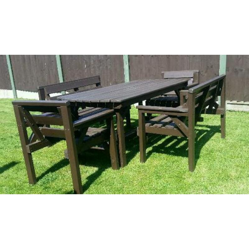 Lovely solid wood wooden garden furniture set bench chairs table stained MUST GO