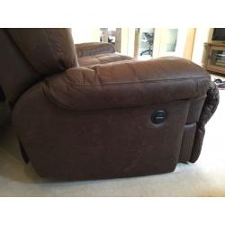 Two seater electric recliner chocolate brown sofa x2