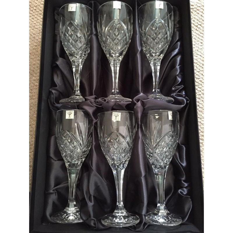 Six Rockingham Crystal Wine Glasses