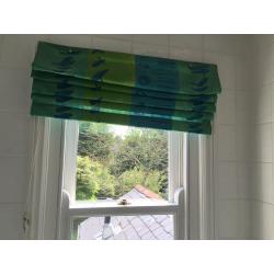 roman blind in lime, turquoise & royal blue