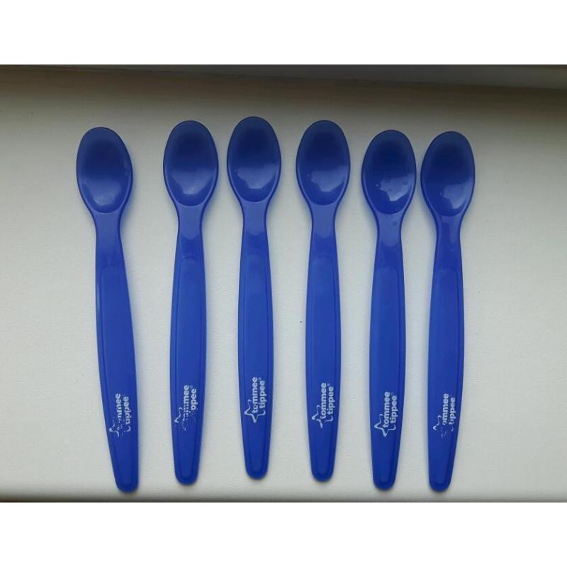 6 Blue Tommy Tippee Weaning Spoons