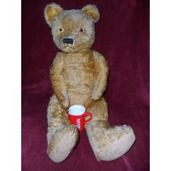 Antique Large Old Vtg Chiltern Teddy Bear Brown Jointed Stuffed Straw Wood/Sawdust Toy