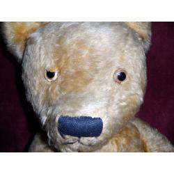 Antique Large Old Vtg Chiltern Teddy Bear Brown Jointed Stuffed Straw Wood/Sawdust Toy
