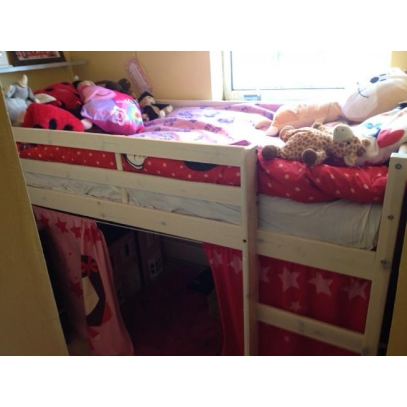 shorty MID Sleeper space saving solid wood bed - Suitable for Girls aged 5 - 12, with play area