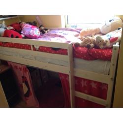 shorty MID Sleeper space saving solid wood bed - Suitable for Girls aged 5 - 12, with play area