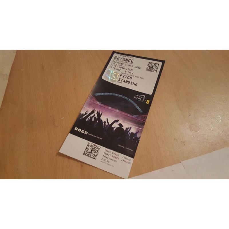 Beyonce Formation World Tour Standing Ticket 2nd July Wembley x1