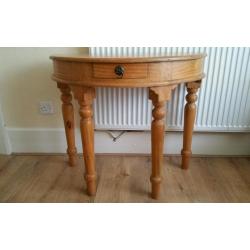 Half round solid pine table with draw