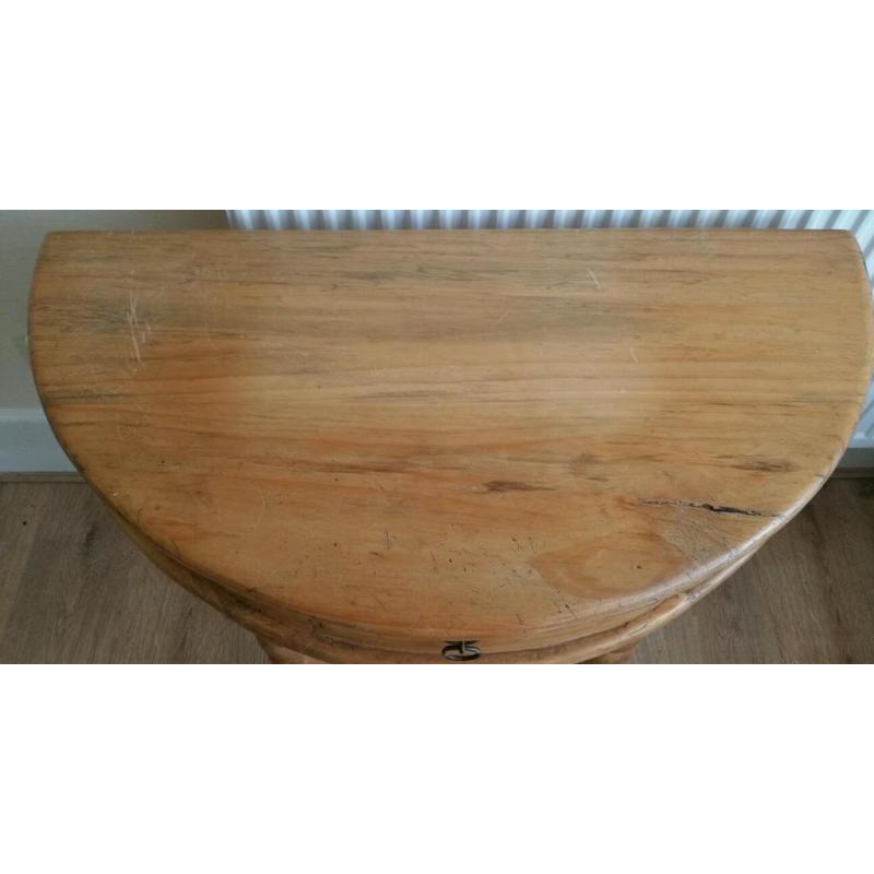 Half round solid pine table with draw