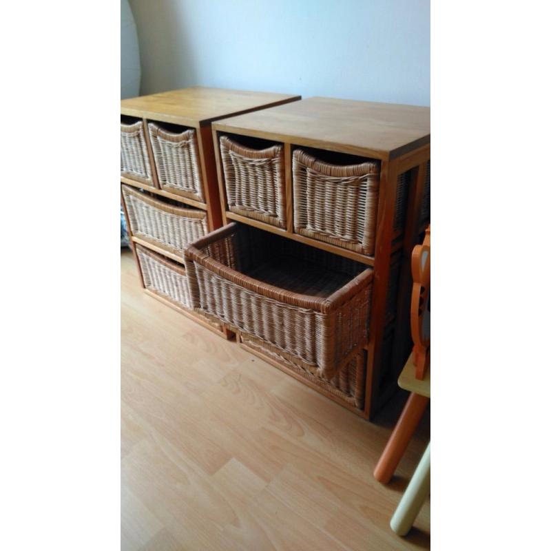 Pair of wooden frame wicker drawers for sale!