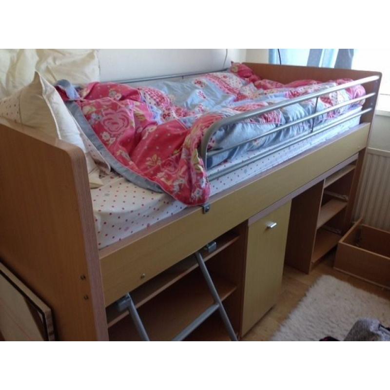 Midsleeper with Storage, Desk and Chest of Drawers