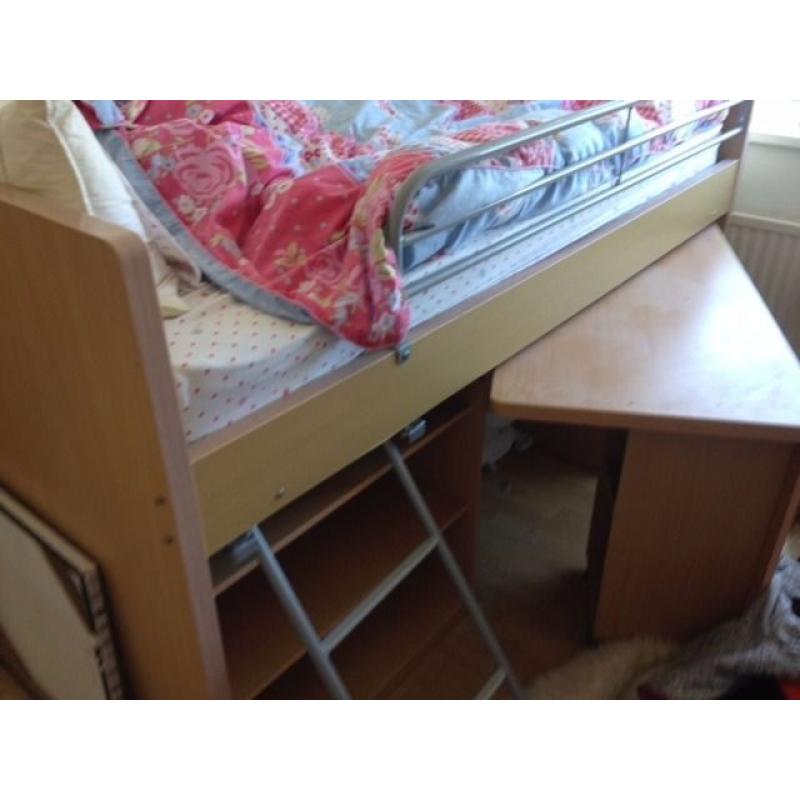 Midsleeper with Storage, Desk and Chest of Drawers