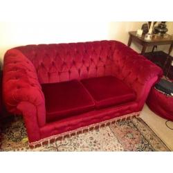 Vintage Red Velour Sofas & Chair