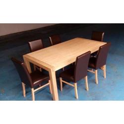 large solid oak dining table + 6 leather chairs