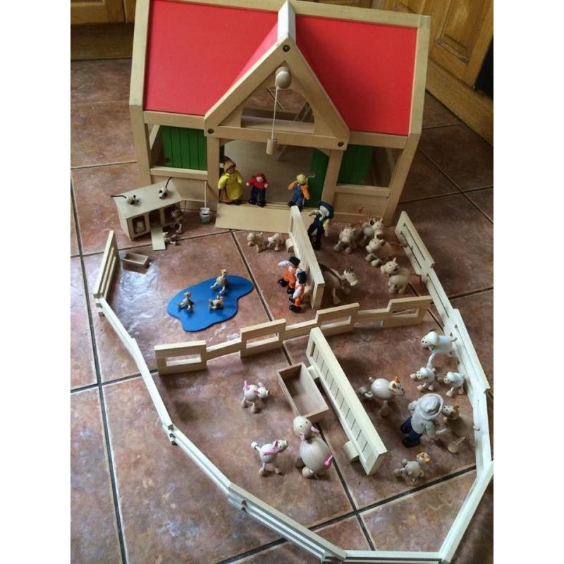 ELC Wooden Farm, with Wooden Animals and Family
