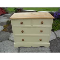 Shabby Chic Solid Pine Farmhouse Country Chest Of Drawers In Farrow & Ball Cream No 67