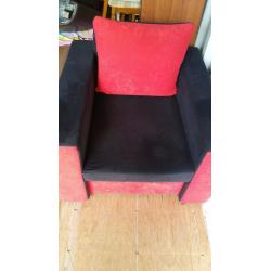 LUSH BLACK & RED CORNER SOFA BED & ARMCHAIR FOR SALE.