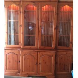 Sturdy Pine 4door bookcase/display cabinet with lights-xtra Large
