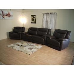 New Modena brown leather 3 seater sofa bed and 2 electric recliner chairs