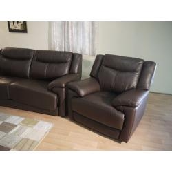 New Modena brown leather 3 seater sofa bed and 2 electric recliner chairs