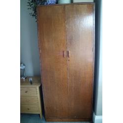 Solid oak compact wardrobe, double doors - Vintage
