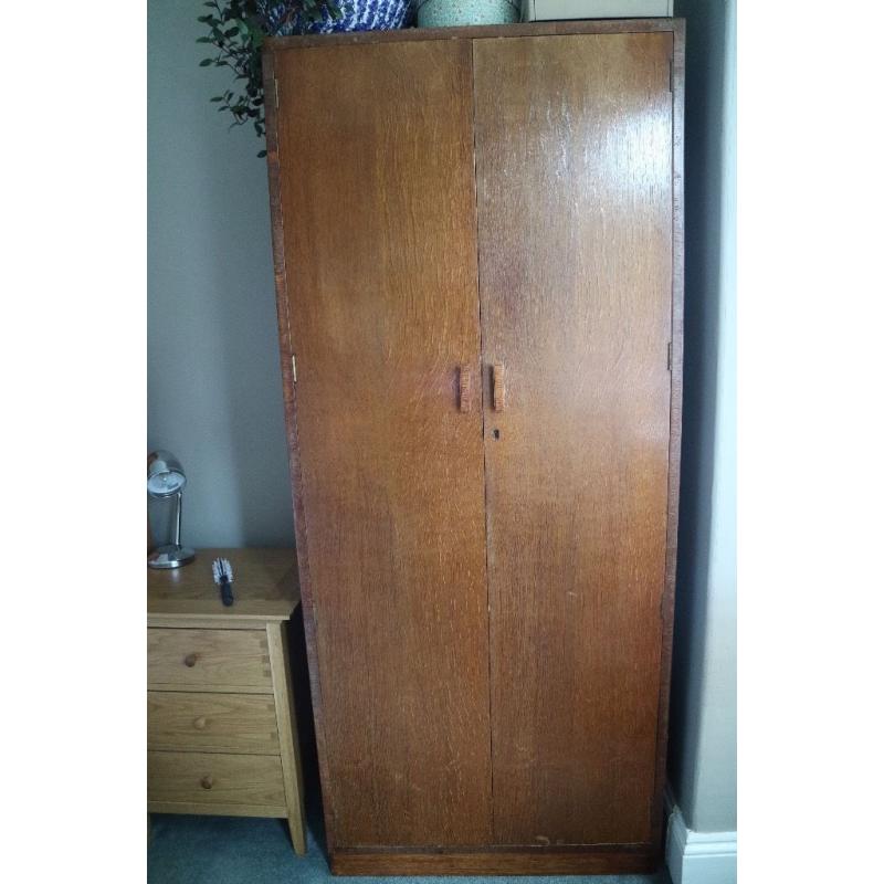 Solid oak compact wardrobe, double doors - Vintage