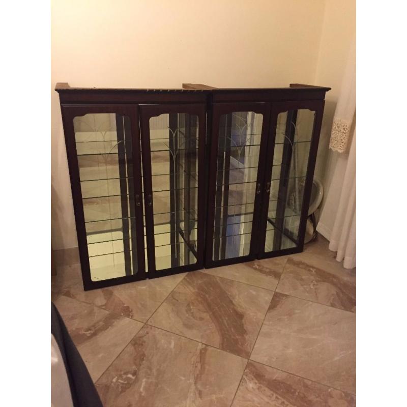 brown glass cabinets