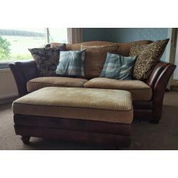 Large quality fabric and leather sofa and foot stool