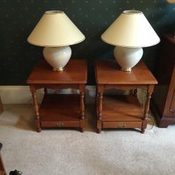 Cherry wood lamp tables and lamps