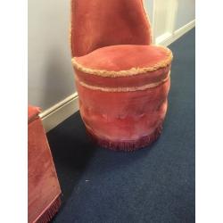 "reduced to clear" retro, shabby chic pink velvet ottoman and chair