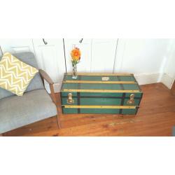 Vintage 1920's Metal Coffee Table Chest Travel Box