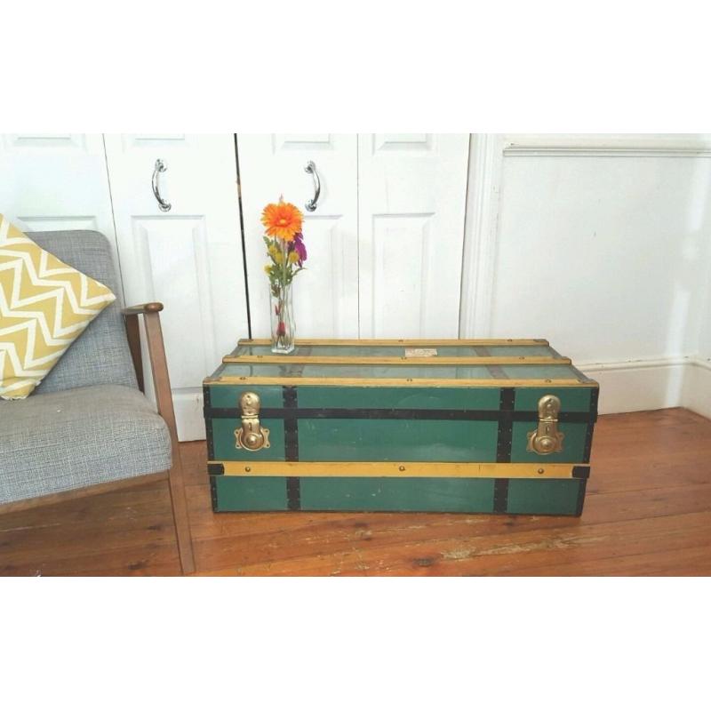 Vintage 1920's Metal Coffee Table Chest Travel Box