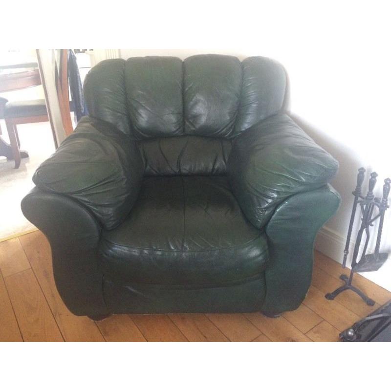 Green leather 3 1 1 with foot stool.