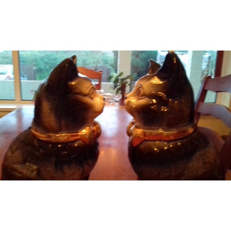 Large Matched Pair Staffordshire cats with glass eyes.