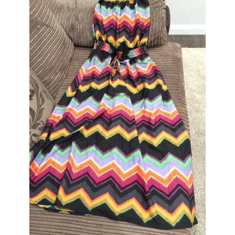 Multicoloured strapless size 12 maxi dress