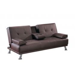 Modern faux leather 3 seater sofa bed with fold down table (Brown)