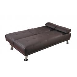 Modern faux leather 3 seater sofa bed with fold down table (Brown)