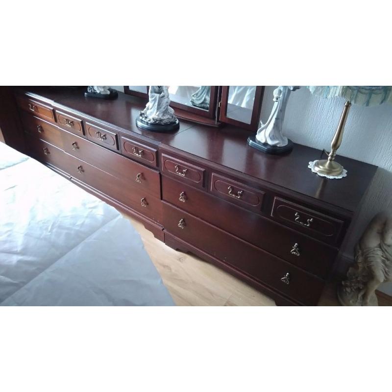 dark wood repro antique bedroom furniture. wardrobes,chests of drawers, bedside cabinets