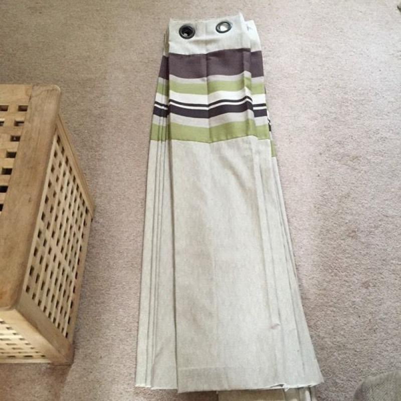 Lovely cotton curtains - Lined & eyelets - Cream Green & Brown ??