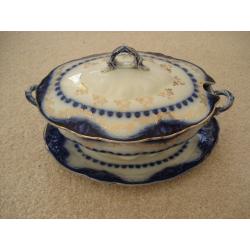 ANTIQUE TUREEN WITH MATCHING LID & SAUCER