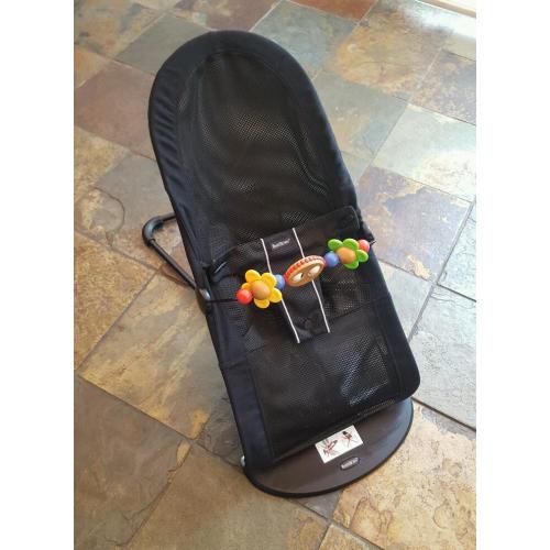 baby bjorn black mesh bouncer with wooden toy