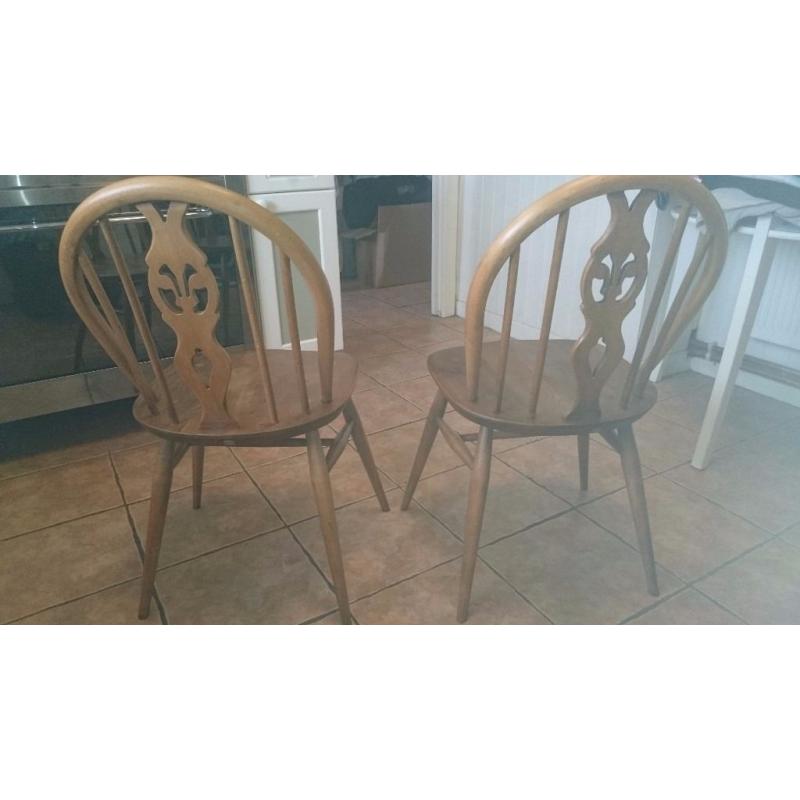 Pair 1960s Ercol Blue label Windsor chairs Stunning