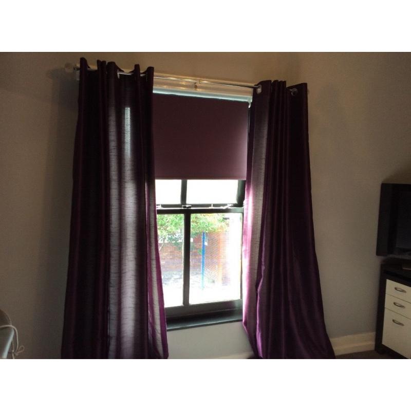 Large sheen effect fully lined purple curtains