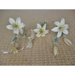 3 Artificial Cream & Pale Yellow Lilies For Flower Arrangement or Vases Mini Vases Crafts Gift Idea