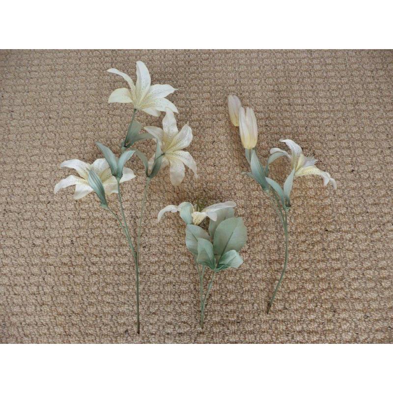 3 Artificial Cream & Pale Yellow Lilies For Flower Arrangement or Vases Mini Vases Crafts Gift Idea