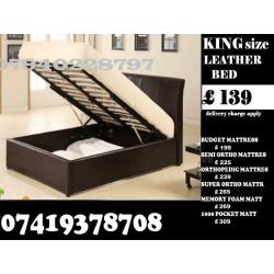 Kiing SIZE LEATHER STORAGE BED FRAME WITH Mattrss OPTIONS