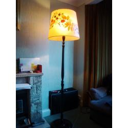 Vintage Solid Dark Wood Floor Lamp with Large Shade
